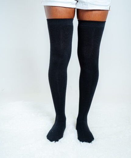 Cotton Thigh High Over The Knee High Boot Stockings Black